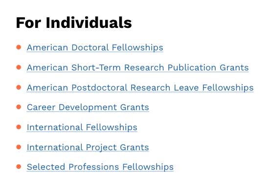 AAUW fellowships & grants for individuals screenshot.