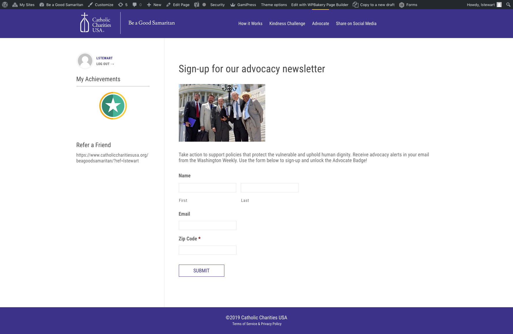 Be a Good Samaritan advocacy newsletter signup page screenshot