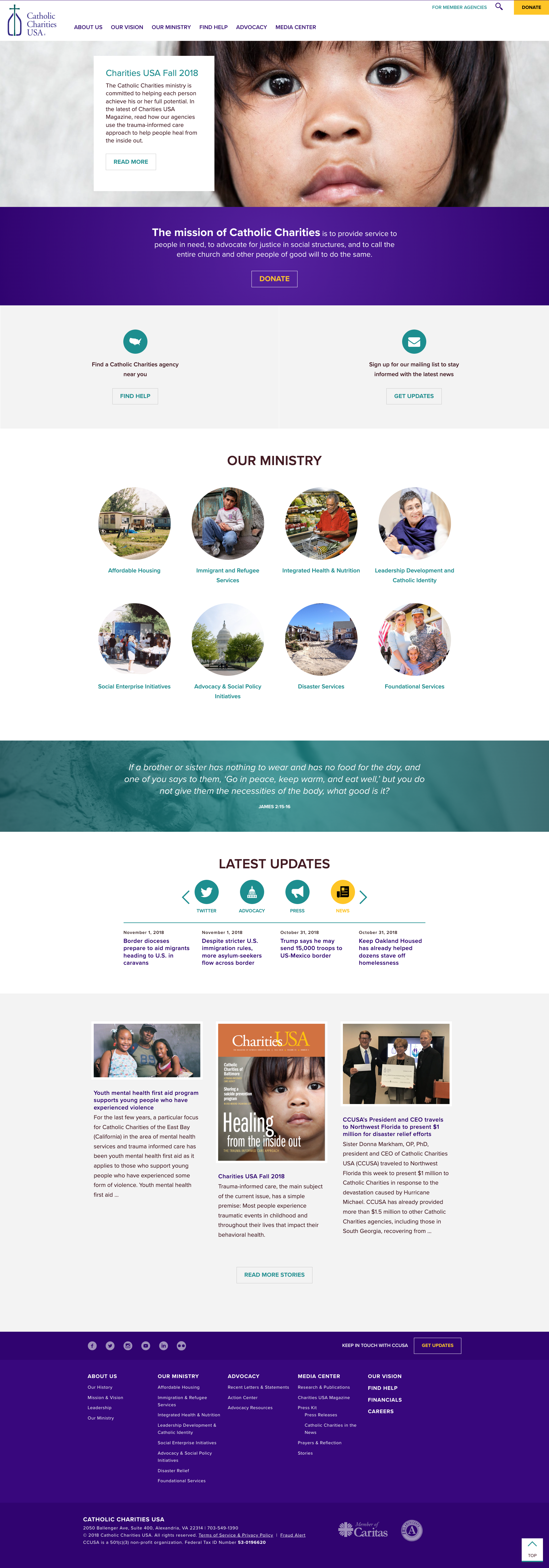 Catholic Charities USA redesigned homepage screenshot