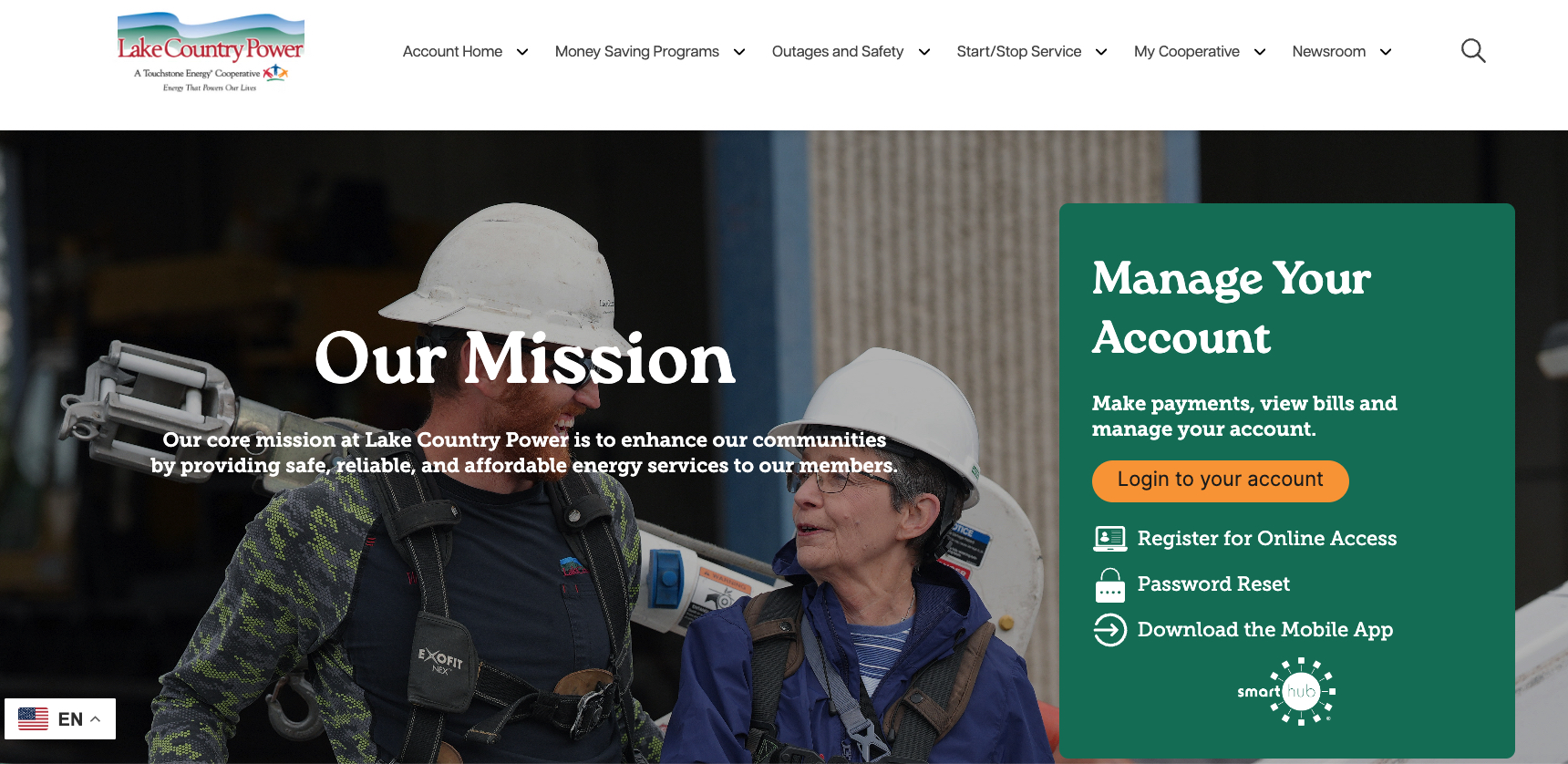 Lake Country Power website homepage screenshot